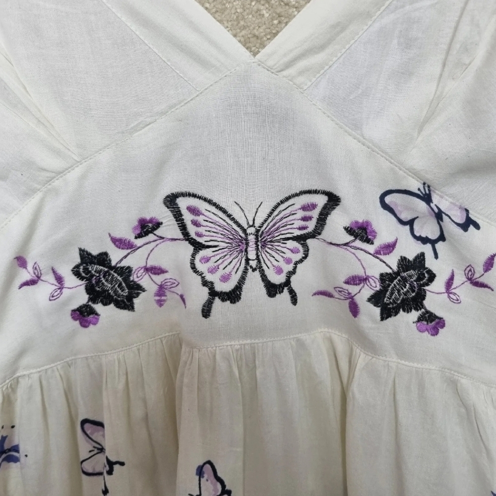 Pistachio Dress Womens L Summer Shirred Back Spaghetti Strap Butterfly Cotton - Picture 4 of 9